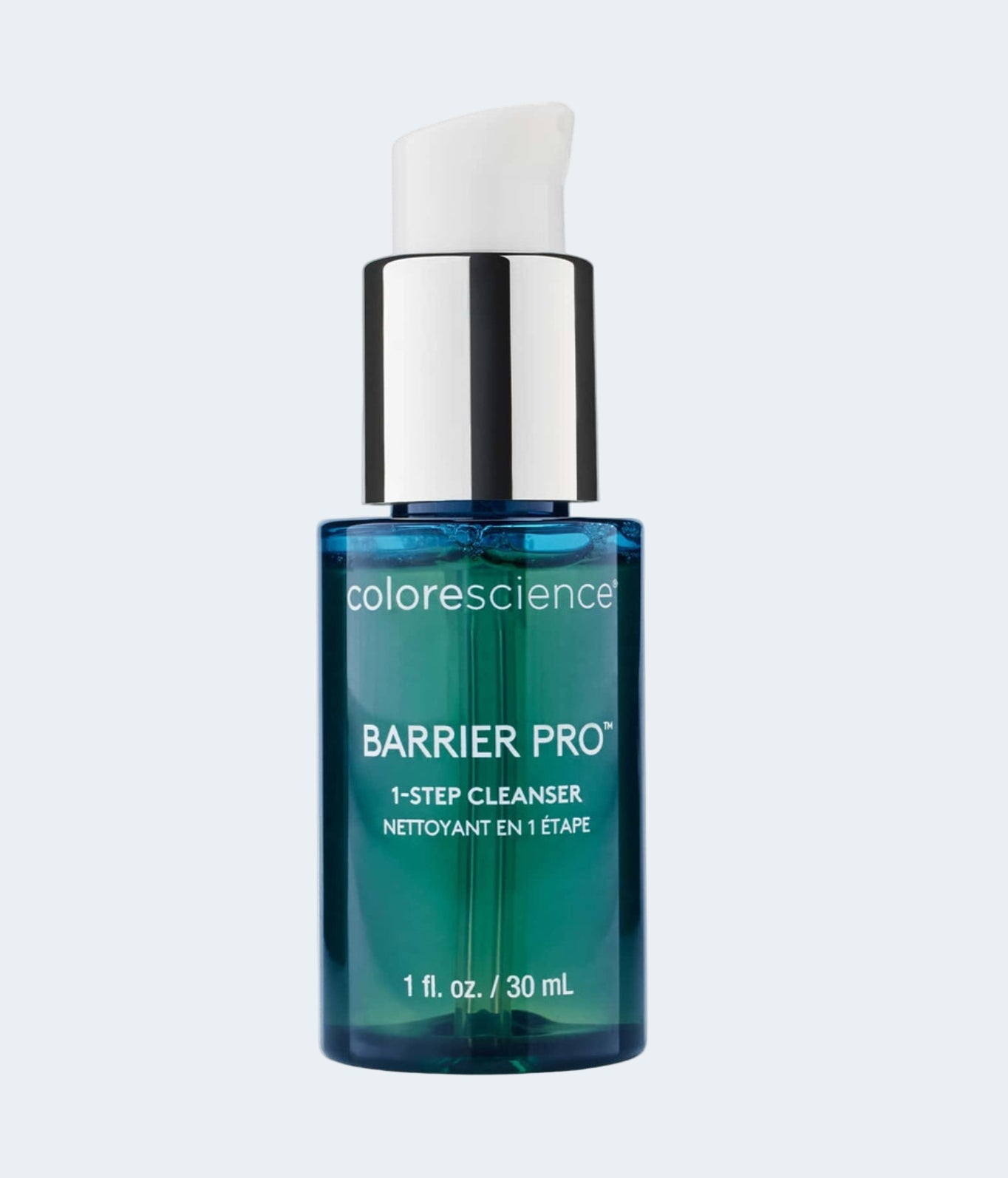 Colorescience Barrier Pro 1-Step Cleanser bottle on a white background